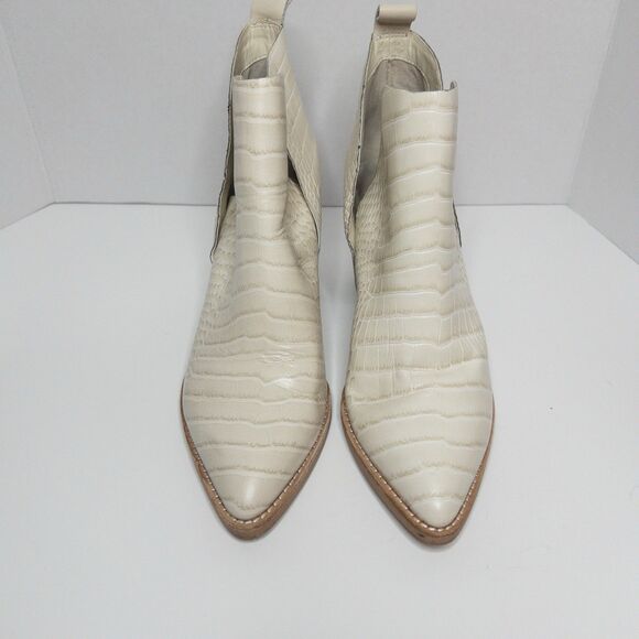 Dolce Vita Croc Embossed Ankle Boots White Western Block Heel Booties Sz 9 - Picture 3 of 16